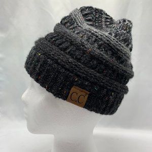 Like new C.C beanie confetti ombre black with ponytail hole